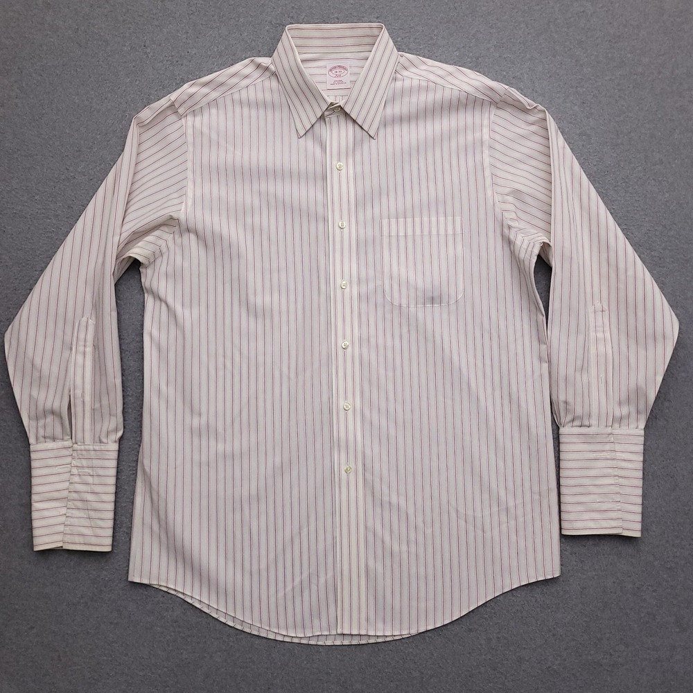 Brooks Brothers Dress Shirt Mens 16 33 Non Iron French Cuff White Striped